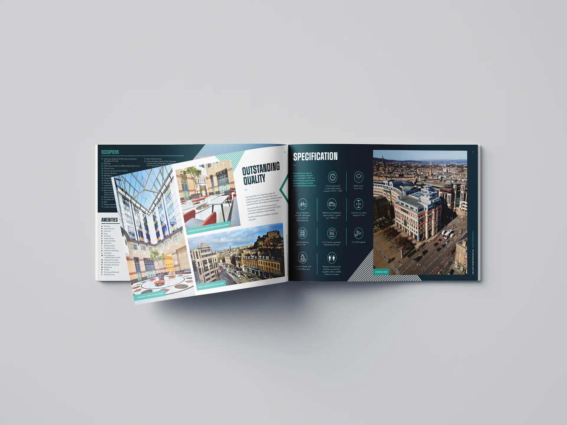 Exchange Plaza property brochure spread designed by Designworks
